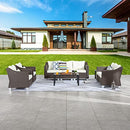 Festival Depot 9 Pcs Patio Conversation Set Outdoor Furniture Combination Sectional Sofa All-Weather PE Wicker Metal Armchairs with Seating Back Cushions Side Coffee Table (Beige)