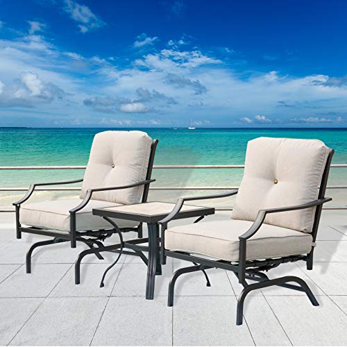 Festival Depot 3-Piece Outdoor Patio Armrest Chairs Set Garden Bistro Square Metal Table and Seating Set with Thick Cushions