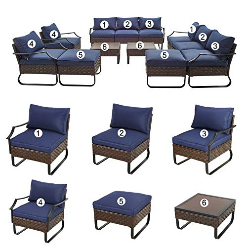 Festival Depot 12 Pcs Patio Conversation Sets Outdoor Furniture Sectional Sofa with All-Weather PE Rattan Wicker Chair,Loveseat Coffee Table and Thick Soft Removable Couch Cushions(Blue)