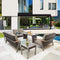 Festival Depot 6pcs Patio Conversation Set Metal Armchair Wicker 3-Seater Sofa All Weather Rattan Loveseat with Grey Thick Cushions Dining and Side Table Outdoor Furniture for Deck Poolside