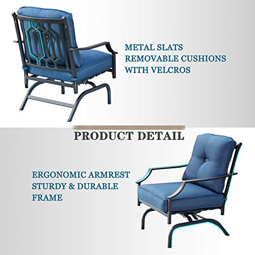 Festival Depot 3-Piece Outdoor Patio Armrest Chairs Set Garden Bistro Square Metal Table and Seating Set with Thick Cushions