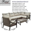 Festival Depot 7 Pcs Patio Outdoor Furniture Conversation Set Sectional Corner Sofa with All-Weather Brown Wicker Back Chair, Coffee Side Table, Ottoman and Soft Thick Removable Couch Cushions
