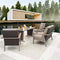 Festival Depot 4 Pieces Patio Outdoor Conversation Chairs Loveseat Set with Coffee Rectangle Table Metal Frame Furniture Garden Bistro Seating Thick Soft Cushions
