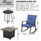 Festival Depot 7 Pieces Outdoor Fire Pit Table Set, Patio Conversation Set, Square Propane Gas Table, 4 PE Wicker Rocking Armchairs w/ Cushions and 2 Side Table Metal Furniture (Blue)