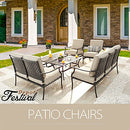 Festival Depot 6Pcs Outdoor Furniture Patio Conversation Set All Weather Black Metal Armchairs Loveseat with Seat and Back Cushions, 3-Seating Chair, Rectangle Coffee Table for Deck Lawn Garden