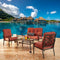 Festival Depot 4 Pieces Patio Conversation Set Loveseat Armchairs with Thick Cushions and Slatted Steel Top Coffee Table Metal Outdoor Furniture, Red