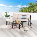 Festival Depot 5 Pieces Patio Conversation Set Sectional Chair Ottoman with Thick Cushions and Side Coffee Table All Weather Metal Outdoor Furniture for Deck Garden, Beige