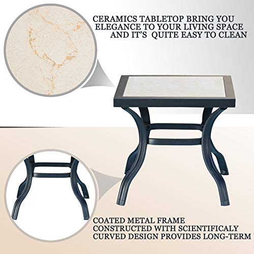 Festival Depot 3-Piece Outdoor Patio Armrest Chairs Set Garden Bistro Square Metal Table and Seating Set with Thick Cushions