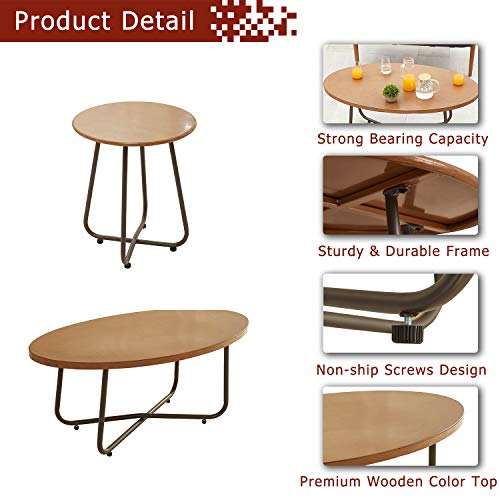 Festival Depot 10 Pieces Patio Outdoor Furniture Conversation Set with Metal Side Coffee Side Table Wooden-Color Steel Wicker Weaving Mesh Back Armchair with Cushions (Khaki)