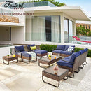 Festival Depot 12 Pcs Patio Conversation Sets Outdoor Furniture Sectional Sofa with All-Weather PE Rattan Wicker Chair,Loveseat Coffee Table and Thick Soft Removable Couch Cushions(Blue)