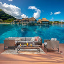 Festival Depot 7 Pieces Patio Outdoor Furniture Conversation Sets Sectional Corner Sofa, All-Weather Brown Manual Weaving Wicker Chairs with Side Coffee Table, Soft Thick Seating Couch Cushions (Grey)