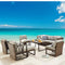 Festival Depot 10Pc Outdoor Furniture Patio Conversation Set Sectional Corner Sofa Chairs All Weather Wicker Ottoman Metal Frame Slatted Coffee Table with Thick Grey Seat Back Cushions Without Pillows