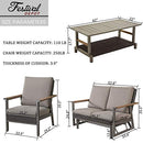 Festival Depot 4 Pieces Patio Outdoor Conversation Chairs Loveseat Set with Coffee Rectangle Table Metal Frame Furniture Garden Bistro Seating Thick Soft Cushions