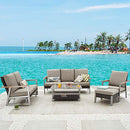 Festival Depot 5pcs Patio Conversation Set Wicker Chair All Weather Rattan Glider Loveseat Ottoman 3-Seater Sofa with Grey Thick Cushion and Coffee Table in Metal Frame Outdoor Furniture