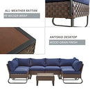 Festival Depot 7 Pieces Patio Outdoor Furniture Conversation Sets Sectional Corner Sofa with All-Weather PE Rattan Wicker Back Chair, Coffee Side Table and Soft Removable Couch Cushions (Blue)