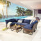 Festival Depot 7 Pieces Patio Outdoor Furniture Conversation Sets Sectional Corner Sofa with All-Weather PE Rattan Wicker Back Chair, Coffee Side Table and Soft Removable Couch Cushions (Blue)