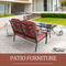 Festival Depot 2 Pieces Outdoor Furniture Patio Conversation Set Bistro Loveseat with Seat and Back Thick Cushions and Metal Coffee Table with Slatted Steel Tabletop for Backyard Porch Balcony