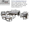 Festival Depot 9pcs Outdoor Furniture Patio Conversation Set Sectional Sofa Chairs All Weather Brown Wicker Ottoman Slatted Coffee Table End Table with Thick Grey Seat Back Cushions, Black