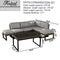 Festival Depot 7pcs Outdoor Furniture Patio Conversation Set Sectional Sofa Corner Chairs All Weather Brown Rattan Wicker Ottoman Slatted Coffee Table with Thick Seat Back Cushions (Grey)