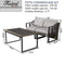 Festival Depot 3pcs Outdoor Furniture Patio Conversation Set Sectional Sofa Chairs All Weather Brown Rattan Wicker Slatted Coffee Table with Grey Thick Seat Back Cushions, Black
