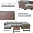 Festival Depot 7 Pieces Patio Outdoor Furniture Conversation Sets Sectional Corner Sofa with Wicker Chairs, Ottoman, Coffee Table and Comfy Thick Seat Cushions(Grey)