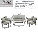 Festival Depot 6Pcs Outdoor Furniture Patio Conversation Set All Weather Black Metal Armchairs with Seat and Back Cushions, Rectangle Coffee Table for Deck Lawn Garden, Beige