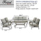 Festival Depot 6Pcs Outdoor Furniture Patio Conversation Set All Weather Black Metal Armchairs with Seat and Back Cushions, Rectangle Coffee Table for Deck Lawn Garden, Beige