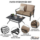 Festival Depot 2 Pieces Outdoor Furniture Patio Conversation Set Bistro Loveseat with Seat and Back Thick Cushions and Metal Coffee Table with Slatted Steel Tabletop for Backyard Porch Balcony