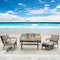 Festival Depot 5pcs Patio Conversation Set Metal Armchair Wicker Glider Loveseat All Weather Rattan 3-Seater Sofa with Grey Thick Cushions and Dining Table Outdoor Furniture for Deck Garden