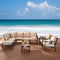 Festival Depot 10-Pieces Patio Outdoor Furniture Conversation Sets Sectional Corner Sofa, All-Weather Black X Slatted Back Armchairs with Coffee Table and Thick Removable Couch Cushions (Beige)