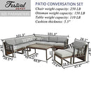 Festival Depot 10Pc Outdoor Furniture Patio Conversation Set Sectional Corner Sofa Chairs All Weather Wicker Ottoman Metal Frame Slatted Coffee Table with Thick Grey Seat Back Cushions Without Pillows