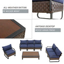 Festival Depot 7 Pieces Patio Conversation Sets Loveseat Outdoor Furniture Sectional Sofa with All-Weather PE Rattan Wicker Back Armchair, Coffee Table and Soft Removable Couch Cushions (Blue)