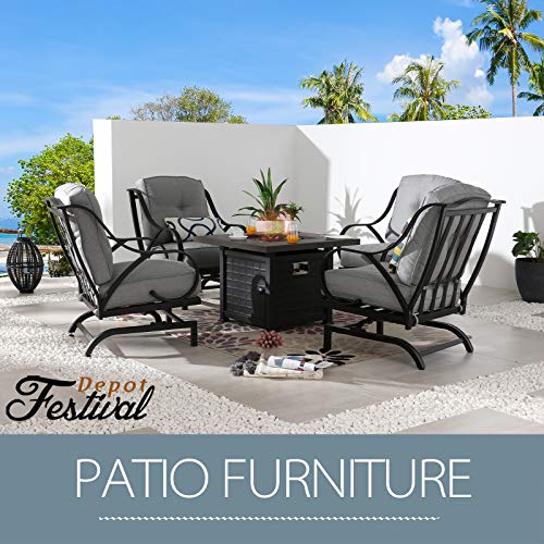 Festival Depot Patio Conversation Set Outdoor Furniture 50,000 BTU 42 Inch Propane Fire Pit Table Gas and Armrest Chair with Thick & Soft Cushions for Garden, Deck, Pool, Backyard