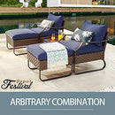 Festival Depot Outdoor Ottoman Patio Bistro Furniture Footstool Foot Rest with All-Weather Premium Fabric Soft Blue Cushion Brown Wicker Rattan and U Shaped Slatted Steel Legs for Garden Yard Lawn