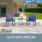 Deluxe 3 Piece Blue PE Wicker Rocking Chair Bistro Set with Cushions and Metal Coffee Table