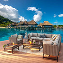 Festival Depot 10 Pieces Outdoor Furniture Patio Conversation Set Combination Sectional Corner Sofa All-Weather Wicker Metal Armchairs with Seating Back Cushions Side Coffee Table,Gray