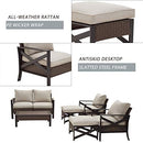 Festival Depot 8 Pcs Patio Outdoor Furniture Conversation Set Sectional Corner Sofa with All-Weather Brown PE Rattan Wicker Back Chair, Ottoman, Coffee Side Table and Removable Couch Cushions