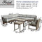 Festival Depot 10Pc Outdoor Furniture Patio Conversation Set Sectional Corner Sofa Chairs All Weather Wicker Ottoman Metal Frame Slatted Coffee Table with Thick Grey Seat Back Cushions Without Pillows