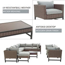 Festival Depot 10 Pieces Patio Conversation Set Outdoor Furniture Combination Sectional Corner Sofa Set All-Weather Woven Wicker Metal Chairs with Seating Back Cushions Side Coffee Table Ottoman, Gray