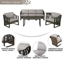 Festival Depot 7pcs Outdoor Furniture Patio Conversation Set Sectional Sofa Chairs All Weather Brown Rattan Wicker Slatted Coffee Table End Table with Grey Thick Seat Back Cushions, Black