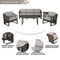 Festival Depot 7pcs Outdoor Furniture Patio Conversation Set Sectional Sofa Chairs All Weather Brown Rattan Wicker Slatted Coffee Table End Table with Grey Thick Seat Back Cushions, Black