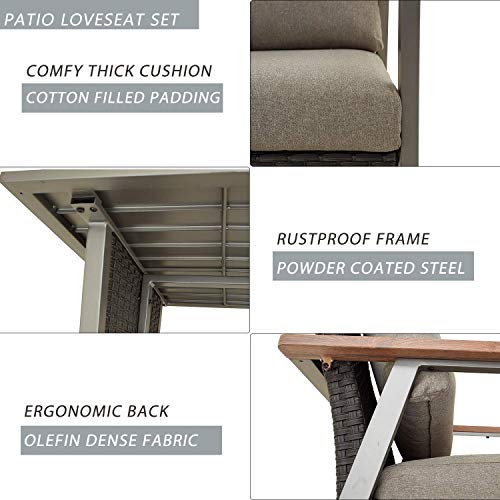Festival Depot 4 Pieces Patio Outdoor Conversation Chairs Loveseat Set with Coffee Rectangle Table Metal Frame Furniture Garden Bistro Seating Thick Soft Cushions