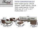 Festival Depot 14pcs Outdoor Furniture Patio Conversation Set Sectional Corner Sofa Chairs with X Shape Metal Leg All Weather Brown Rattan Wicker Ottoman Side Coffee Table with Grey Seat Back Cushions