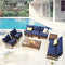 Festival Depot 9 Pcs Patio Conversation Sets Outdoor Furniture Sectional Sofa Loveseat with All-Weather PE Rattan Wicker Chair Coffee Table and Soft Removable Couch Cushions(Blue)