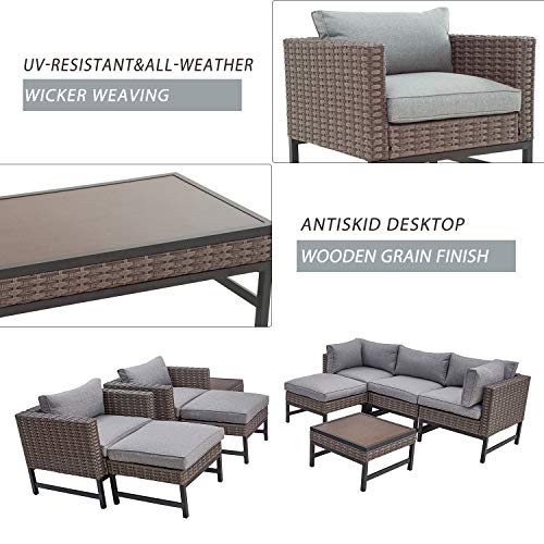 Festival Depot 10 Pieces Outdoor Furniture Patio Conversation Set Combination Sectional Sofa Loveseat All-Weather Wicker Metal Chairs with Seating Back Cushions Side Coffee Table,Gray