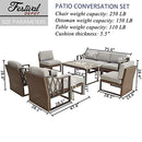 Festival Depot 10pcs Outdoor Furniture Patio Conversation Set Sectional Sofa Chairs All Weather Brown Wicker Ottoman Slatted Coffee Table with Thick Grey Seat Back Cushions, Black