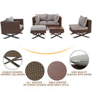 Festival Depot 6-Piece Bistro Outdoor Patio Furniture Conversation Set Wicker Rattan Corner ArmChairs Ottoman with 3.1" Cushion Square Wood Grain Top Side Coffee Table with X Shaped Slatted Steel Legs