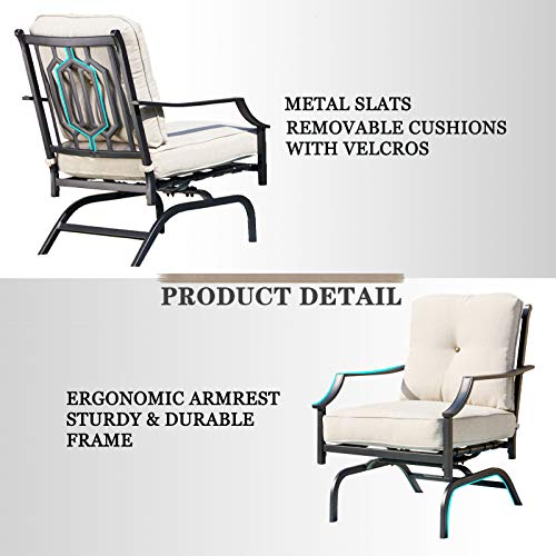 Festival Depot 3-Piece Outdoor Patio Armrest Chairs Set Garden Bistro Square Metal Table and Seating Set with Thick Cushions