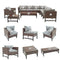 Festival Depot 10 Pieces Outdoor Furniture Patio Conversation Set Combination Sectional Corner Sofa All-Weather Wicker Metal Armchairs with Seating Back Cushions Side Coffee Table,Gray