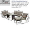 Festival Depot 5pcs Patio Conversation Set Metal Armchair Wicker Glider Loveseat All Weather Rattan 3-Seater Sofa with Grey Thick Cushions and Dining Table Outdoor Furniture for Deck Garden